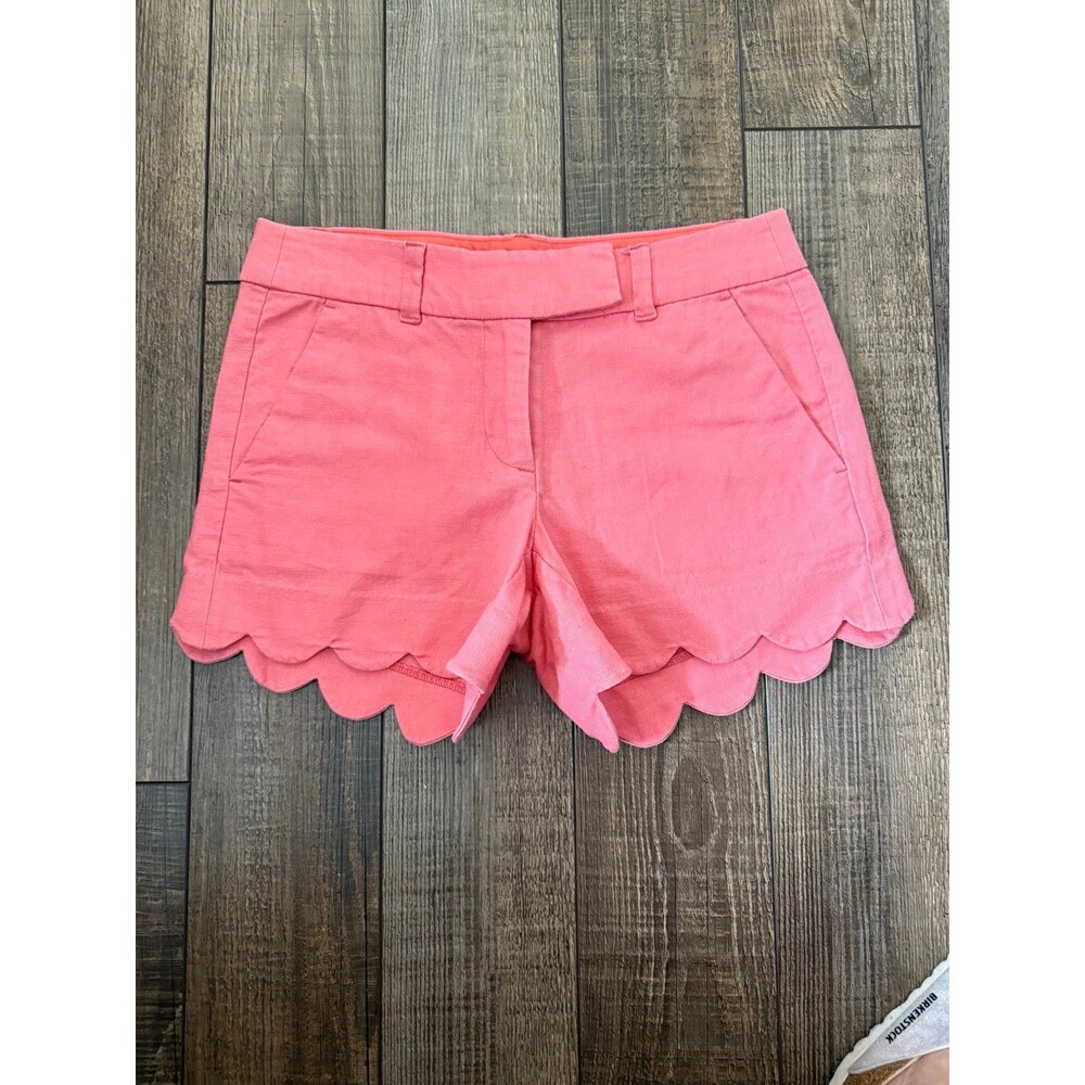 J Crew Linen Scalloped Shorts Sz. 0 Coral
